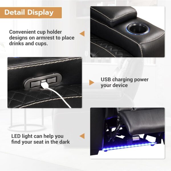 ac4f8a97f4fd4f22950f6fe571c3cedd Power Home Theater Seating Set of 3, Brown Faux Leather Electric Recliner Chair with Powered Headrest, Dual Motors Movie Reclining Chairs with LED Lights,USB Port,Cup Holders, Hidden Arm Storage