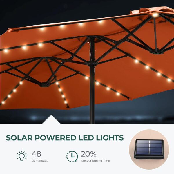 ac59e622dd6e43209c2d2712a22ab3c9 Double Sided Patio Umbrellas - 15ft Solar Lights LED Lighted Outdoor Extra Large Market Table Umbrella with Base Included, Oversized Umbrella for Deck, Pool, Backyard (Beige)