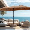 15ft Patio Umbrella Double-Sided Outdoor Market Extra Large Umbrella with Crank, Umbrella Base Included (Dark Red)