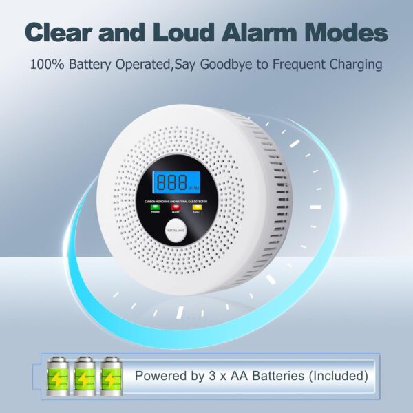 acb5d87ddcc3414eaf99572d4e190e06 Natural Gas and Carbon Monoxide Detector 100% Battery-Powered CO&CH4 with LED Display and Audible Visual Alerts Methane Leak Sensor for Home RV Kitchen Apartment Safety (Includes Batteries)