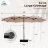 15ft Double Sided Patio Umbrella with Solar Lights, Outdoor Large Umbrellas with Crank Handle and 36 LED Lights, Rectangular Market Umbrella with Base Included for Deck Pool Shade