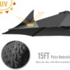 15ft Patio Umbrella with Solar Lights, Large Double Umbrella Outdoor, Rectangle 180''x106'' Umbrellas with 156 PCS LED Lights and Crank Handle for Backyard Deck Pool Shade in Black(1.9" Pole)