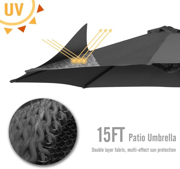 ad5af2025ebd4186a0a41cb732a862ed 15ft Patio Umbrella with Solar Lights, Large Double Umbrella Outdoor, Rectangle 180''x106'' Umbrellas with 156 PCS LED Lights and Crank Handle for Backyard Deck Pool Shade in Black(1.9" Pole)