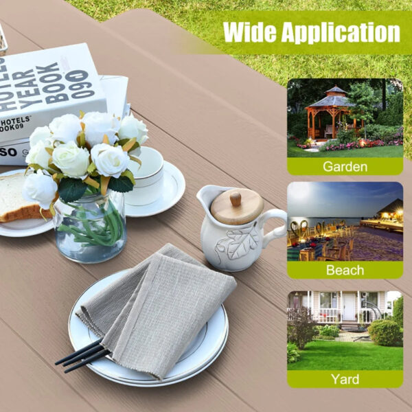 adbb237d3be84ded9f7a3cc5df9a9522 YYAo Dining Chair, Weatherproof Garden Bench, Loveseat, HDPE Outdoor Picnic Table Bench Set with Metal Base-Coffee
