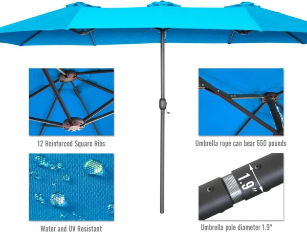 addedac8f633490e858132f1f9c2d6e1 15ft Patio Umbrella with Solar Lights, Large Double Umbrella Outdoor, Rectangle 180''x106'' Umbrellas with 156 PCS LED Lights and Crank Handle for Backyard Deck Pool Shade in Black(1.9" Pole)
