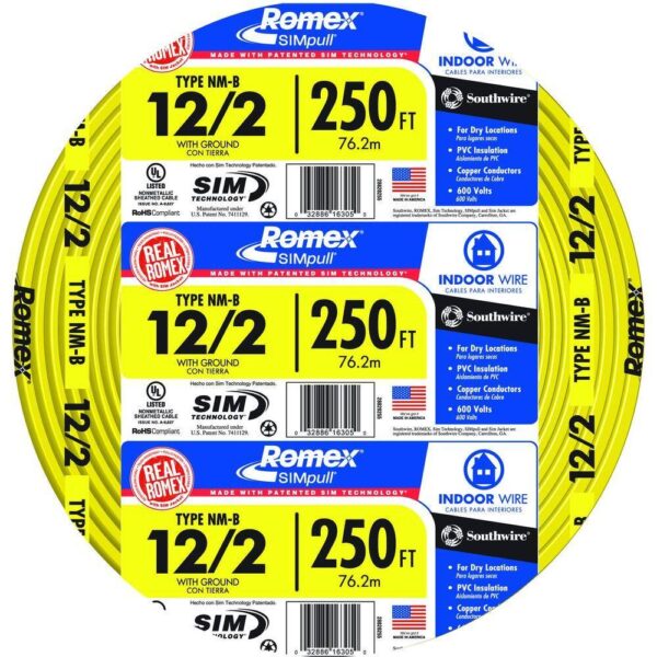 ade0fe936a1d44b186bbd88d93855a33 Southwire 250 ft. 122 Solid Romex SIMpull CU NM-B WG Wire 28828269
