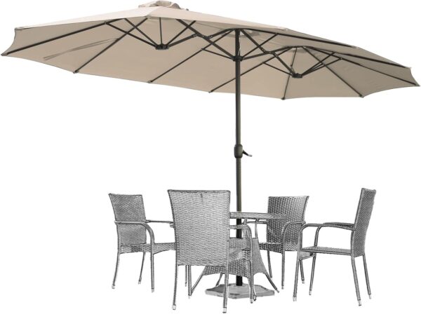 ae3bdcbd83ee489b8fe92455c2a9ca95 15ft Patio Umbrella with Solar Lights, Large Double Umbrella Outdoor, Rectangle 180''x106'' Umbrellas with 156 PCS LED Lights and Crank Handle for Backyard Deck Pool Shade in Black(1.9" Pole)