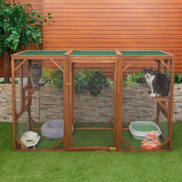aea9616bbb5d4a64bbcca719c466f10c Coziwow Outdoor Cat House Enclosure Pet Cage Catio W/ Asphalt Roof, 3 Platforms, Gray