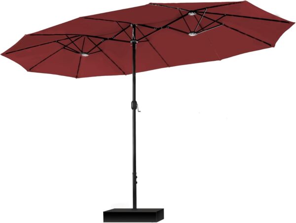 af22324ac5874dfeb26ac2e61d4de534 15ft Patio Umbrella Double-Sided Outdoor Market Extra Large Umbrella with Crank, Umbrella Base Included (Dark Red)