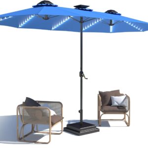 15ft Patio Umbrella with Solar Lights, Large Double Umbrella Outdoor, Rectangle 180''x106'' Umbrellas with 156 PCS LED Lights and Crank Handle for Backyard Deck Pool Shade in Black(1.9" Pole)