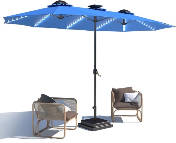 af3578f0c5f54d6dabe9b14c17a81473 15ft Patio Umbrella with Solar Lights, Large Double Umbrella Outdoor, Rectangle 180''x106'' Umbrellas with 156 PCS LED Lights and Crank Handle for Backyard Deck Pool Shade in Black(1.9" Pole)