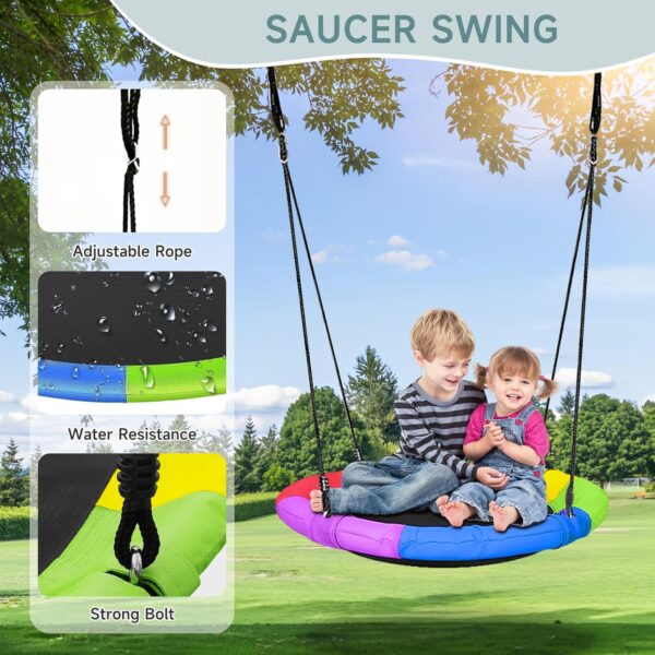 af3d8a8557944cdab7f05a473679b9e4 Swing Sets for Backyard, Toddler Swing Set with 2 Seat 1 Saucer & 1 Belt Seat, 440lbs Heavy-Duty Swing Frame w/8 Ground Stakes, A Frame Outdoor Swingset for Kids and Adults for Backyard