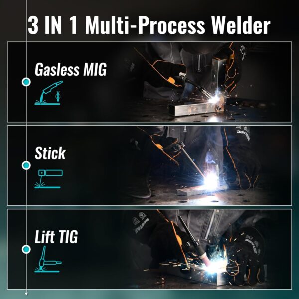af57f5a28fa24cd49a06d2ba4ffdb2d5 145A MIG Welder, 110V/220V Dual Voltage Gas/Gasless Flux Core MIG Welder/Lift TIG/Stick 3 in 1 Synergic MIG145 9GEN Welding Machine, Flux/Solid Welder Digital Screen Display