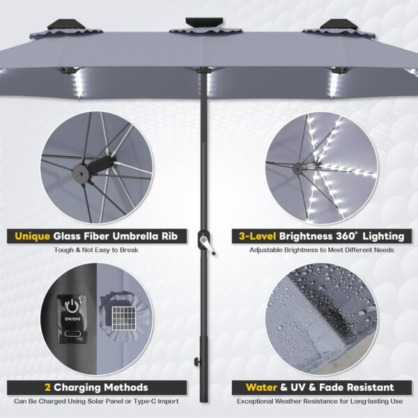 afaa1451d384466aacffbdca46fc5426 15ft Patio Umbrella with Solar Lights, Large Double Umbrella Outdoor, Rectangle 180''x106'' Umbrellas with 156 PCS LED Lights and Crank Handle for Backyard Deck Pool Shade in Black(1.9" Pole)