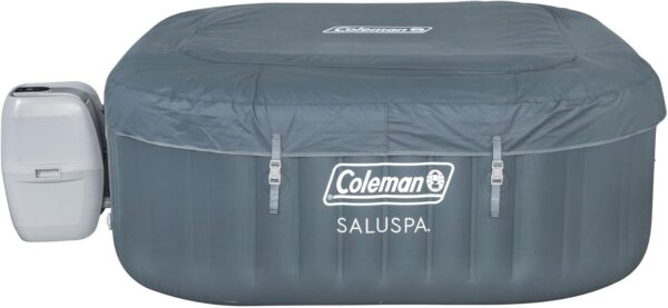 aff55953d78d41138344979f7bf6eeb5 4 to 6 Person Inflatable Hot Tub Square Portable Outdoor Spa with 114 Soothing AirJets and Insulated Cover, Gray-Coleman