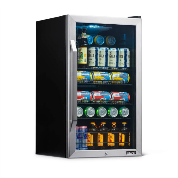b0189908ee494eb1b4b945aca9311052 Newair 126 Can Beverage Refrigerator Cooler, Freestanding Mini Fridge with SplitShelf in Stainless Steel for Home, Office or Bar