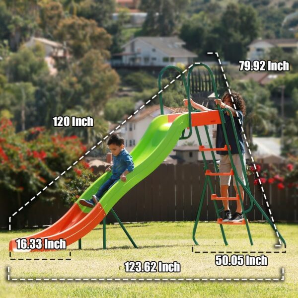 b035bb8b1ad040b181fcf50206878129 Outdoor Playground Slide, Big Backyard Freestanding Plastic Slide, 10 ft Outdoor Swing Set Slide for Kids Ages 4-8