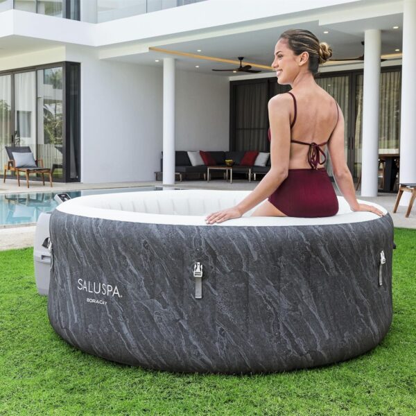b0415b2bd3274987b18b3b053b5d764a Bestway SaluSpa Fiji AirJet Large Round 2 to 4 Person Inflatable Hot Tub Portable Outdoor Spa with 120 AirJets and EnergySense Cover, Grey
