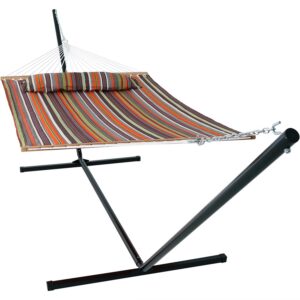 Sunnydaze 2-Person Freestanding Quilted Fabric Hammock with 15' Stand - Canyon Sunset