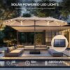 Double Sided Patio Umbrellas - 15ft Solar Lights LED Lighted Outdoor Extra Large Market Table Umbrella with Base Included, Oversized Umbrella for Deck, Pool, Backyard (Beige)