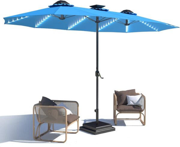 b121ae7d941142d6988a3ecfc3da84e6 15ft Patio Umbrella with Solar Lights, Large Double Umbrella Outdoor, Rectangle 180''x106'' Umbrellas with 156 PCS LED Lights and Crank Handle for Backyard Deck Pool Shade in Black(1.9" Pole)