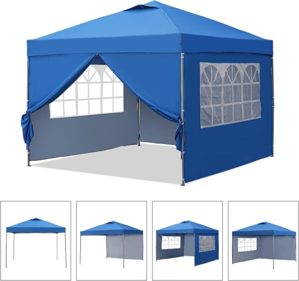 b143963e4266472584fa57ce3ec55ccf 10x10 Pop Up Canopy Tent, Outdoor Canopy Tent, Patio Tent,Commercial Instant Gazebos,4 Sidewalls, Portable Shelter Canopies, with 4 sandbags, Blue.