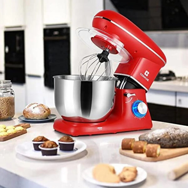 Stand Mixer, 6-Speed Electric Mixer, Tilt-Head Food Mixer with Dough Hook, Wire Whip & Beater, 6.2QT Stainless Steel Bowl, Red