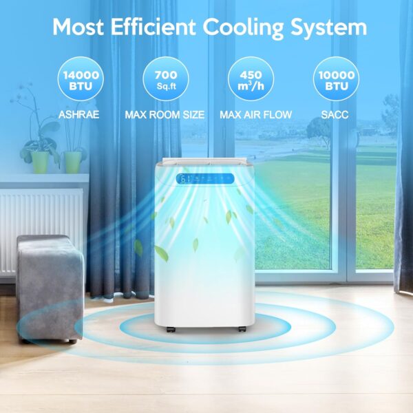 b17f0280167b43c0a3ac2c6f8de6c2ff Portable Air Conditioners 14000Btu with Remote Control, 3-in-1 Free Stand Smart Cooling AC Unit with Dehumidifier, Fan, Cools Room up to 700 sq.ft, Auto Swing,24H Timer, Windows Kit Included