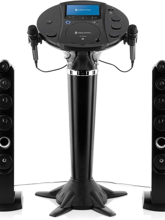 b1e272147cf44a85a98393be3c669046 Portable WiFi Karaoke Machine for Adults – Black Pedestal with 7” Touchscreen, Built-In Speaker, Bluetooth, Recorder & 2 Wired Microphones