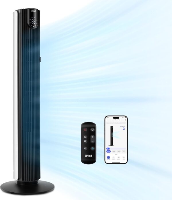 b2290960f585406aa0b1d3c3a6fcefbc LEVOIT Tower Fan for Bedroom, Standing Fan that Blows Cold Air for Home, 28dB Quiet for Sleep, Remote, 90° Oscillation, 12H Timer, 25ft/s Velocity, 5 Speeds, 4 Modes, Bladeless 36 inch, White