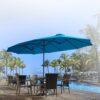 15ft Patio Umbrella with Solar Lights, Large Double Umbrella Outdoor, Rectangle 180''x106'' Umbrellas with 156 PCS LED Lights and Crank Handle for Backyard Deck Pool Shade in Black(1.9" Pole)