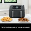 DZ401 Foodi 10 Quart 6-in-1 DualZone XL 2-Basket Air Fryer with 2 Independent Frying Baskets, Match Cook & Smart Finish to Roast, Broil, Dehydrate for Quick, Easy Family-Sized Meals, Grey