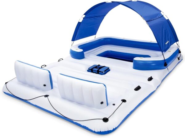 b396cd67019940abbedbd21403cb80d1 Tropical Breeze 6 Person Inflatable Party Island Large Relaxing Water Float with Detachable Sunshade and Cooler Bag