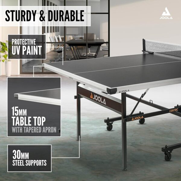 b397860c53b54f40b019bf17a5d2a356 JOOLA Inside Professional MDF Indoor Ping Pong Table with Quick Clamp Table Tennis Net and Post Set - 10 Minute Easy Assembly - Tournament Quality - Foldable with Single Player Playback Mode