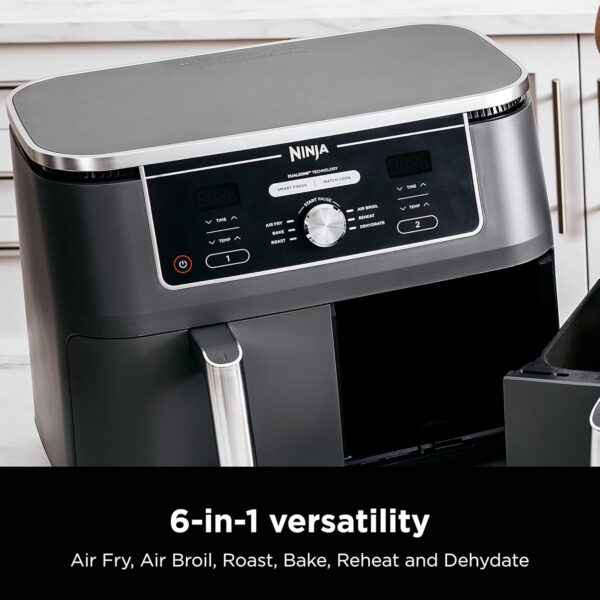 b4623dfd701c4f8db75191f6f4ad5c03 DZ401 Foodi 10 Quart 6-in-1 DualZone XL 2-Basket Air Fryer with 2 Independent Frying Baskets, Match Cook & Smart Finish to Roast, Broil, Dehydrate for Quick, Easy Family-Sized Meals, Grey