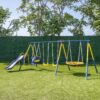 Sportspower Super Star Metal Swing Set with Saucer Swing, Glider Swing, Lifetime Warranty on Blow Molded Slide, and Bonus Anchor Kit