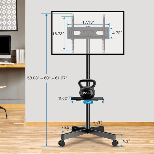 b5288dbb37f94b8ea09b632719dbe6cc Mobile TV Stand for 23-60 Inch LCD LED Flat/Curved Panel Screen TVs, Tilt TV Cart Holds up to 88Lbs Portable Stand with Laptop Shelf Rolling Floor Max VESA 400x400mm (PSTVMC06)
