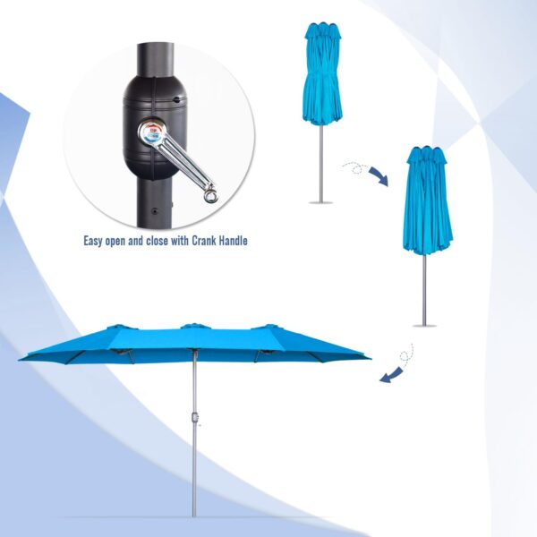 b53748c5a9484228a5bd12b889d706ce 15ft Patio Umbrella with Solar Lights, Large Double Umbrella Outdoor, Rectangle 180''x106'' Umbrellas with 156 PCS LED Lights and Crank Handle for Backyard Deck Pool Shade in Black(1.9" Pole)