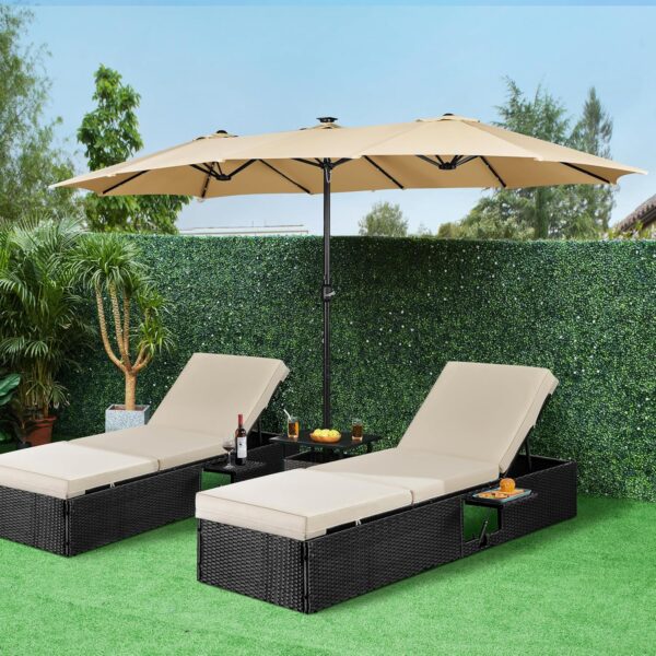 b53d619e535a4b8aa4a5069d495c8414 15 ft Large Patio Umbrella with Solar Lights Double-Sided Outdoor Rectangle Market Umbrellas with 36 LED Lights/Base Included/Easy Crank for Patio Garden Yard Pool Lawn, Brown