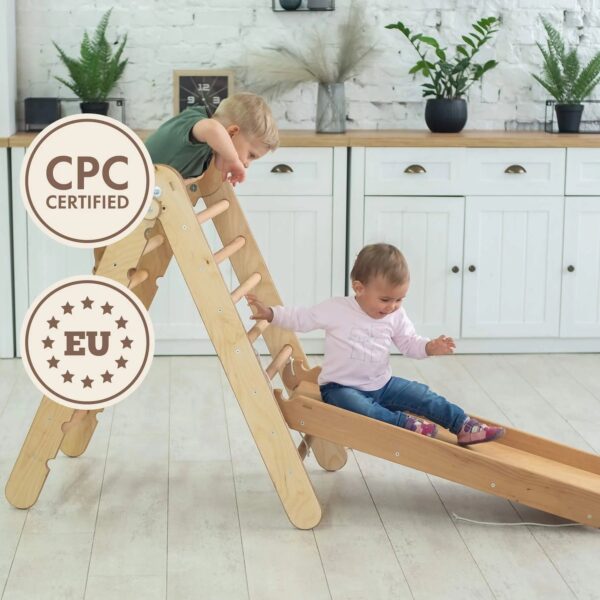 b5468911e90a46ddad7ecf237854e24e Toddler Indoor Play Equipment 2in1: Foldable Triangle Ladder and Slide/Climbing Board - Montessori Playground for Kids and Babies