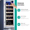24 inch Wine Cooler, 46 Bottle - Dual Zone Built-in or Freestanding Fridge with Stainless Steel Reversible Glass Door, for Home, Kitchen, or Office.