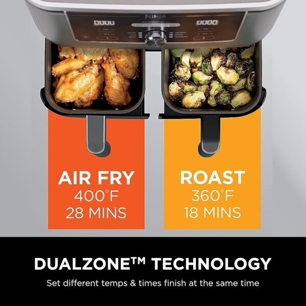 b675ea1b088e446ca6f09455c12863ee DZ401 Foodi 10 Quart 6-in-1 DualZone XL 2-Basket Air Fryer with 2 Independent Frying Baskets, Match Cook & Smart Finish to Roast, Broil, Dehydrate for Quick, Easy Family-Sized Meals, Grey