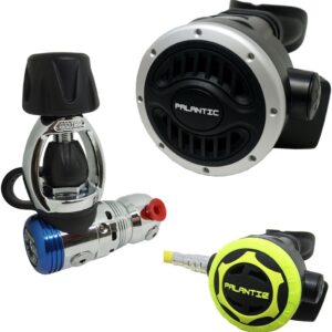 Palantic AS103 Yoke Regulator & Octopus Combo for Scuba Diving | High-Performance Over-Balanced Regulator, Silicone Mouthpiece, 27" Hose, Large Purge Button, 36" Yellow Octopus Hose