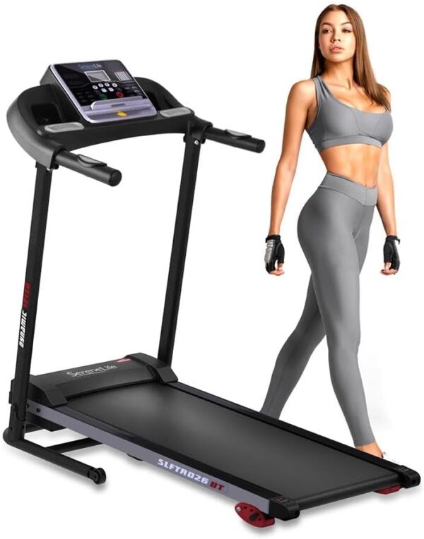 b768aef3ea2a4ebc94ed5301c81d3f82 SereneLife Folding Treadmill - Foldable Home Fitness Equipment with LCD for Walking & Running - Cardio Exercise Machine - Preset and Adjustable Programs - Bluetooth Connectivity