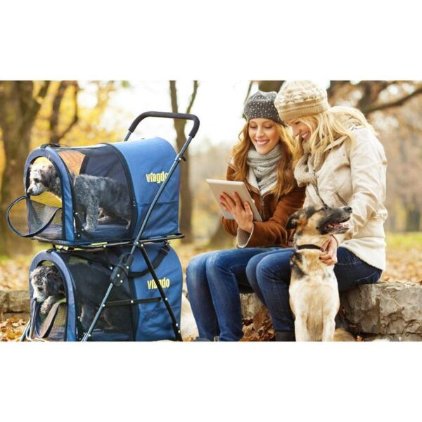 b79286a8bf7f49828ca8af8973369a63 42 Double Pet Stroller for 2 Dogs & Cats,4 Wheels Dog Strollers Folding Travel Cat Stroller with Suspension System,Navy Blue