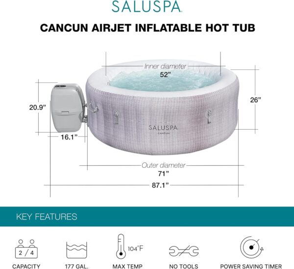 b7b07dbe51fd40069d37c1875a237029 Bestway SaluSpa Fiji AirJet Large Round 2 to 4 Person Inflatable Hot Tub Portable Outdoor Spa with 120 AirJets and EnergySense Cover, Grey