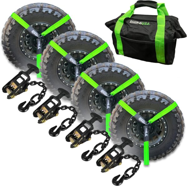 b7c3591a74614cf9bc0b6f4958c54d47 Car Tie Down Straps for Trailers with Flat Hooks (4-Pack) - 2 Inch x 8 Feet (10,000lb Break Strength) - Heavy Duty T-Handle Car Lasso Tire Straps for Trailer & UTV - Black