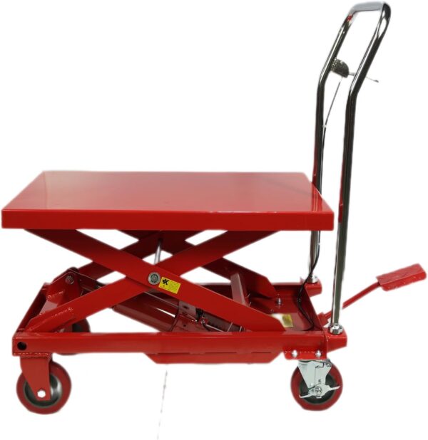 b7ff5691bdcf44e59d322a523f1e1d36 500LBS Hydraulic Lift Table Cart, 30" Lifting Height., Double Scissor Lift Table with 4 Wheels and Non-Slip Pad, Hydraulic Scissor Lift Table for Material Handling and Transportation
