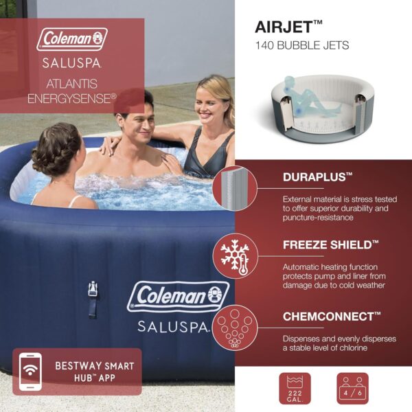 b813c662c7374390bab9c14bbdf6c928 4 to 6 Person Inflatable Hot Tub Square Portable Outdoor Spa with 114 Soothing AirJets and Insulated Cover, Gray-Coleman