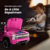Track 7 24V Ride on Car, Licensed Silverado HD 2 Seater Electric Car for Boys Girls Age 3+, 24V Ride on Truck w/Remote Control, Music, ABC, Pink